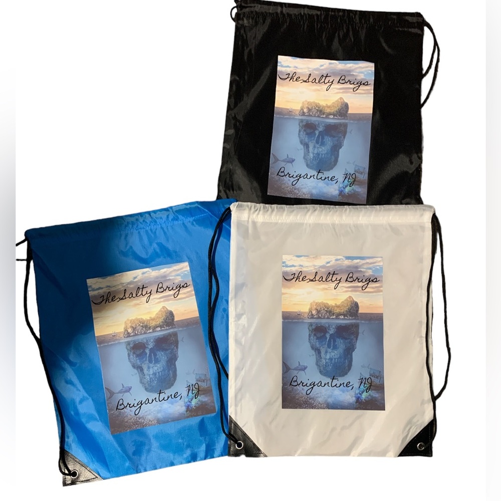 WT The Salty Brigs, Brigantine, NJ Drawstring Back Pack - White